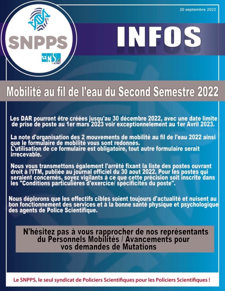 Mobilité au fil de l'eau Second Semestre 2022 SNPPS